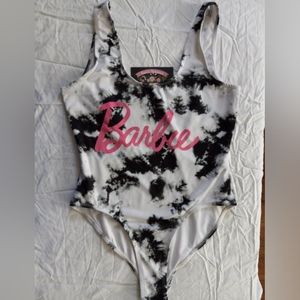 Barbie Juniors size Small One Piece Tie Dye Black and white with pink lettering